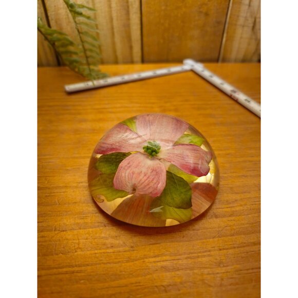 Vintage W. Rolfe Dogwood Flower Encased in Resin Paperweight - Picture 2 of 7